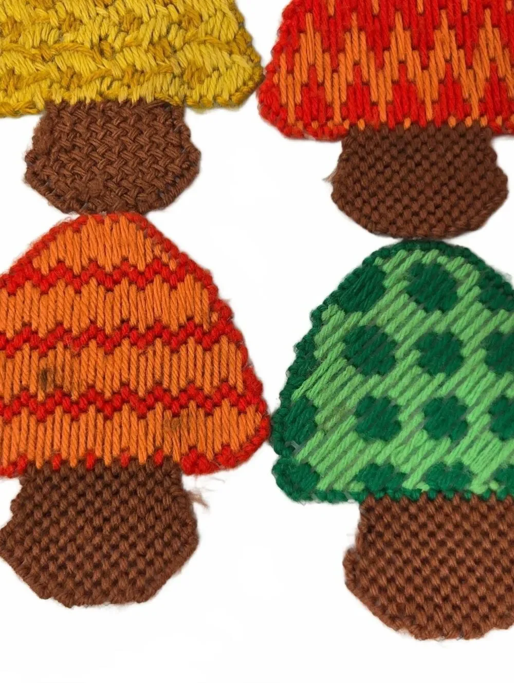 Handmade Mushroom Coaster Set  Vintage crochet Canvas 6pc mixed colors